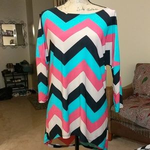 Chevron tunic - black pink teal white
